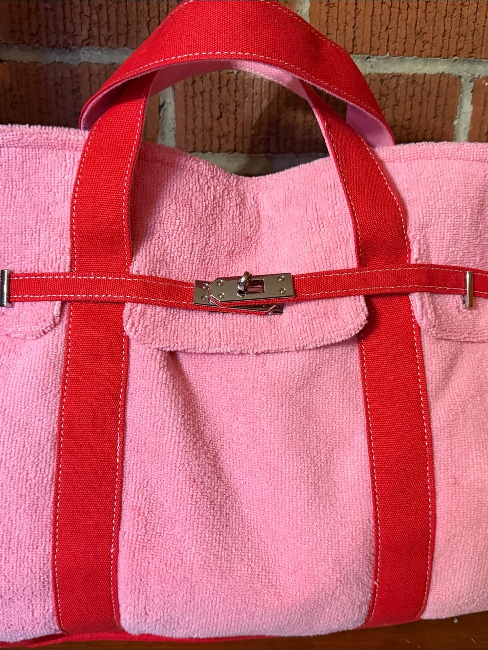 Sunwin Boatkin Large Pink & Red Terry Cloth Tote Bag Beach Viral Wirkincore